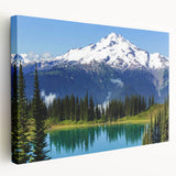 Large art print of Mount Rainier with vibrant green and blue tones on stretched canvas, ideal for kitchen wall art.