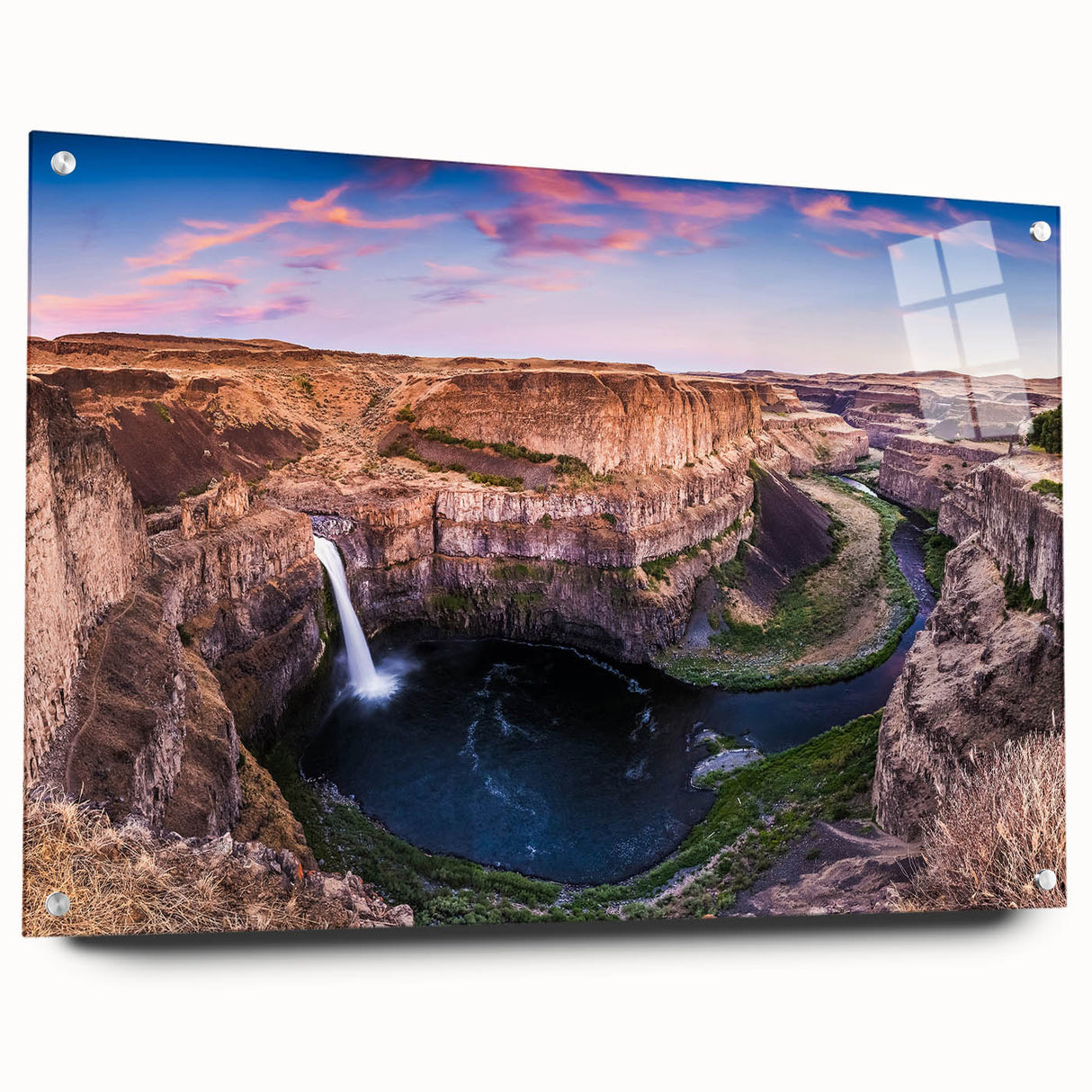 Large abstract wall art of the Palouse scenery in muted earth tones on acrylic glass, ideal for dining room decor.