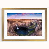 Extra large abstract art print of the Palouse scenery in muted earth tones on a textured canvas, framed in gold.