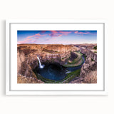 Abstract art print of Palouse, Washington featuring soft green and golden hues on a white-framed canvas.