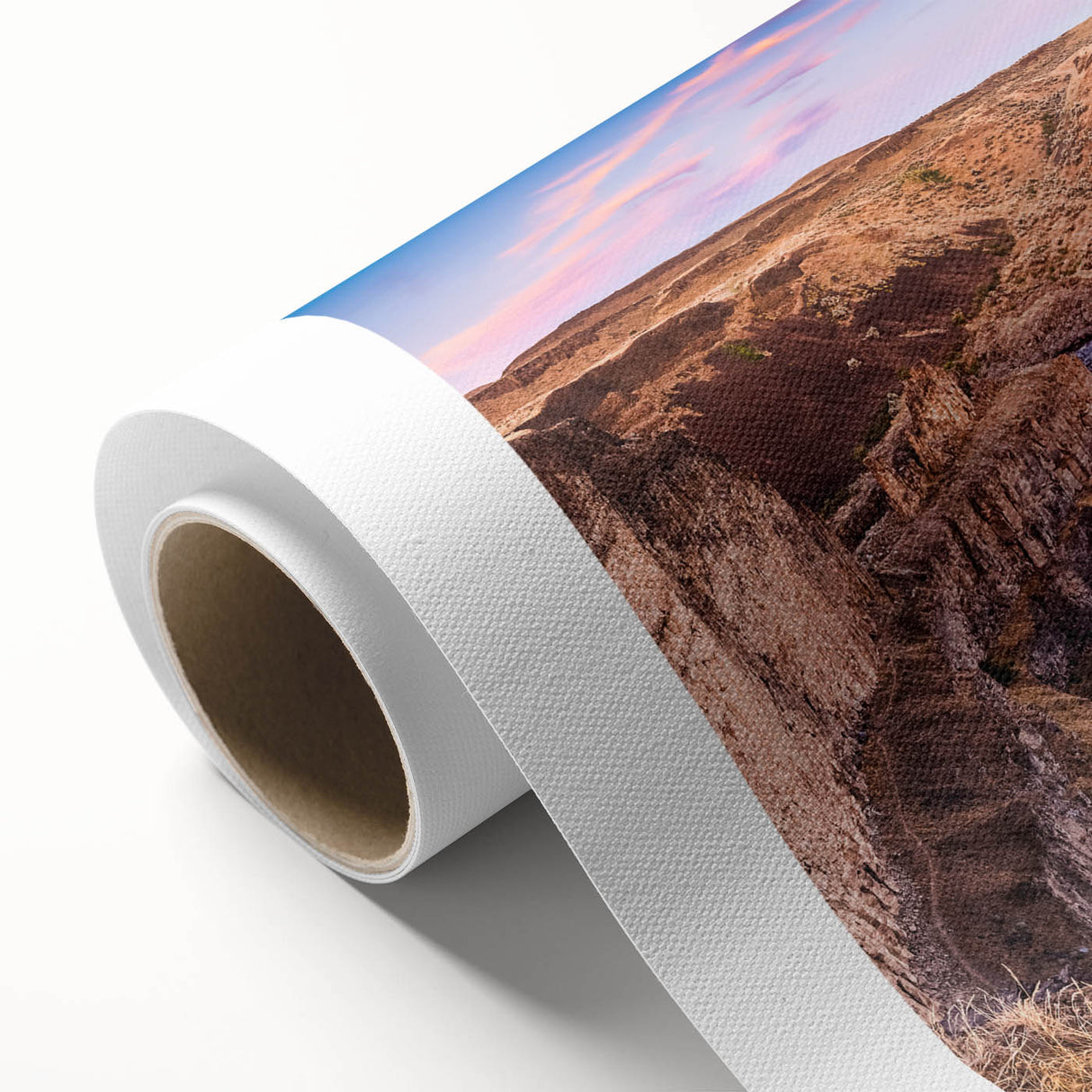 Art Deco-style poster of Palouse, Washington scenery on rolled canvas, featuring soft green and brown tones.