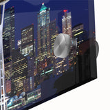 Large abstract wall art of Seattle skyline in muted gray on acrylic glass, ideal for dining room ambiance.