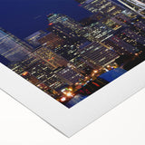 Art deco poster of Seattle skyline in muted gray and blue tones on rolled canvas, suitable for dining room wall art.