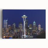 Black and white large art print of the Seattle skyline on stretched canvas, ideal for kitchen wall art.