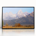 Large abstract wall art depicting the Grand Tetons in muted earth tones on a framed acrylic.