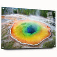 Yellowstone landscape on acrylic glass, featuring muted earth tones, ideal for bedroom or dining room decor.