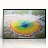 Large abstract wall art depicting Yellowstone scenery in muted earth tones on a framed acrylic.