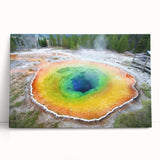 Black and white photograph of Yellowstone National Park on stretched canvas, ideal for kitchen wall art or bedroom ambiance.