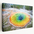 Yellowstone National Park landscape on stretched canvas, featuring earth-toned colors, ideal for kitchen wall art.
