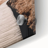 Large abstract wall art depicting autumnal hues on acrylic glass, suited for dining room ambiance.