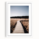 Abstract art print depicting fall foliage in orange and red tones on a white-framed canvas, suitable for dining room decor.