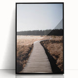 Large abstract wall art featuring autumnal hues in a mid-century modernist style, framed in black acrylic.