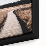 Extra large framed canvas featuring a textured depiction of autumn trees in vibrant red and orange tones.