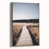 Framed canvas depicting a vintage-style landscape with colorful autumn trees on a black background.