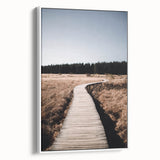 Vintage poster art of a colorful autumn scene on a framed canvas, ideal for living room decor.