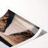 Extra large wall art featuring line art flowers in muted autumn hues on a rolled print, suitable for large living room decor.