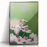 Mid-century modernist art depicting spring season in pastel shades, silver-framed acrylic print.