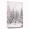 Winter-themed large abstract wall art on acrylic glass, featuring cool blue and white tones.