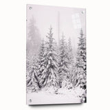 Winter-themed large abstract wall art on acrylic glass, featuring cool blue and white tones.
