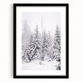 Abstract art print depicting a textured, colorful winter scene on an extra large black framed canvas.