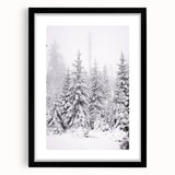 Abstract art print depicting a textured, colorful winter scene on an extra large black framed canvas.