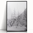 Large abstract wall art depicting winter scene in muted blue and gray tones, framed acrylic.