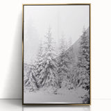 Large acrylic print of a mid-century modernist winter scene in muted gold tones, suitable for modern art wall decor.