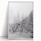Art deco poster featuring a winter scene in muted blues and whites on framed acrylic, suitable for modern nursery wall decor.