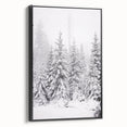 Black and white framed canvas depicting a winter landscape, ideal for bedroom wall decor.