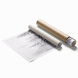 Extra large rolled print depicting a winter floral scene in muted blue and white tones, ideal for classy bathroom wall art.