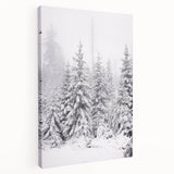 Winter-themed landscape on stretched canvas with muted blue and white tones, suitable for kitchen wall art.