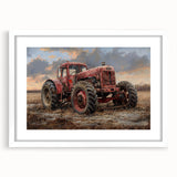 Abstract art print featuring various modes of transportation in muted gray and blue tones on a white framed poster.