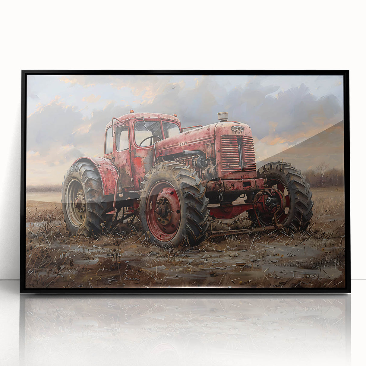 Large abstract wall art featuring mid-century modernist vehicles in black and gray tones on a framed acrylic print.