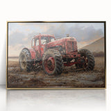 Mid-century modernist style large art print featuring assorted vehicles in muted colors on acrylic.