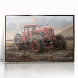 Mid-century modernist art depicting colorful vintage cars on a silver-framed acrylic print, suitable for nursery wall art.