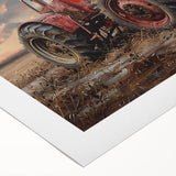 Art deco poster featuring streamlined vehicles in muted metallic tones on rolled canvas, suitable for dining room decor.