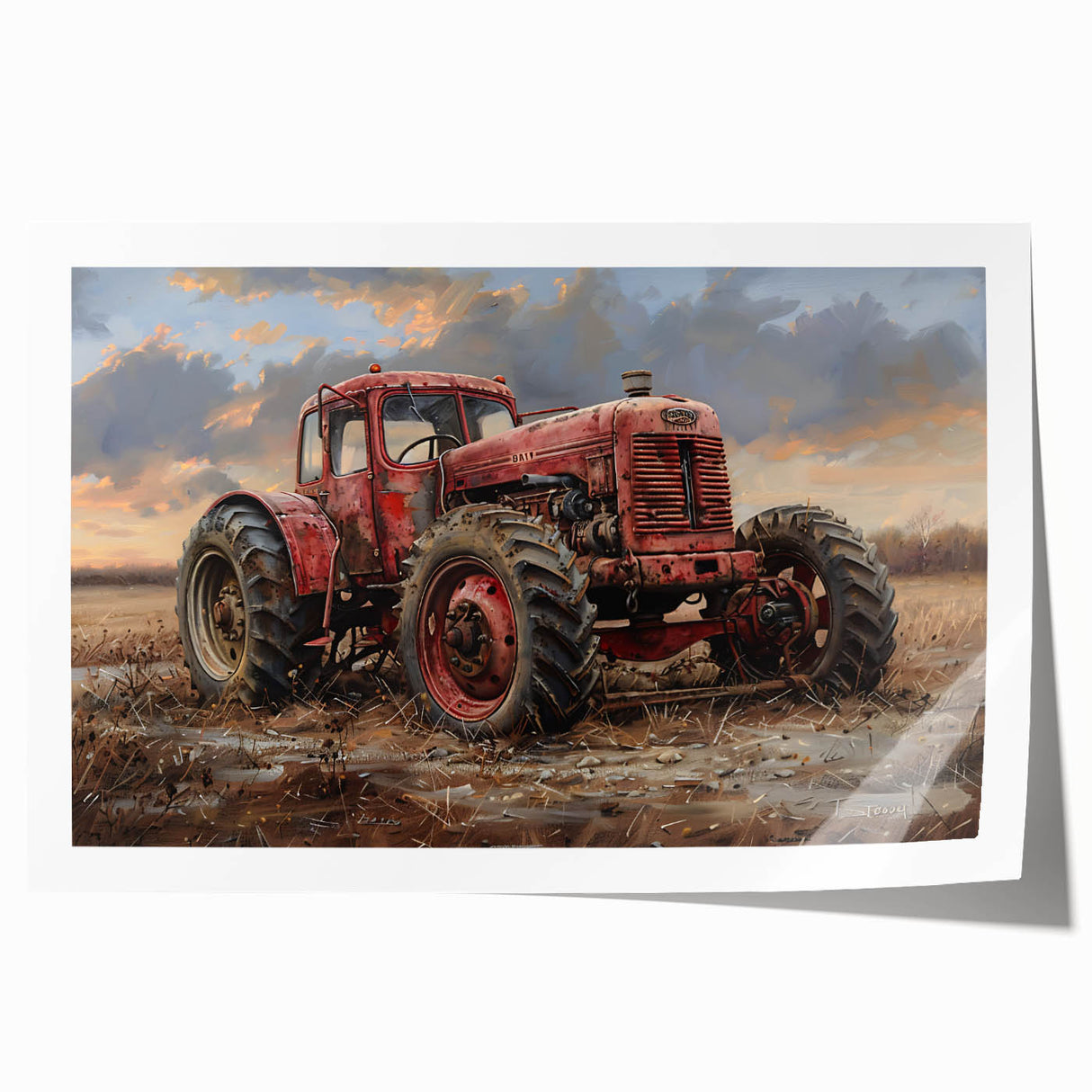 Extra large rolled print featuring a vintage vehicle and transportation theme in muted colors.