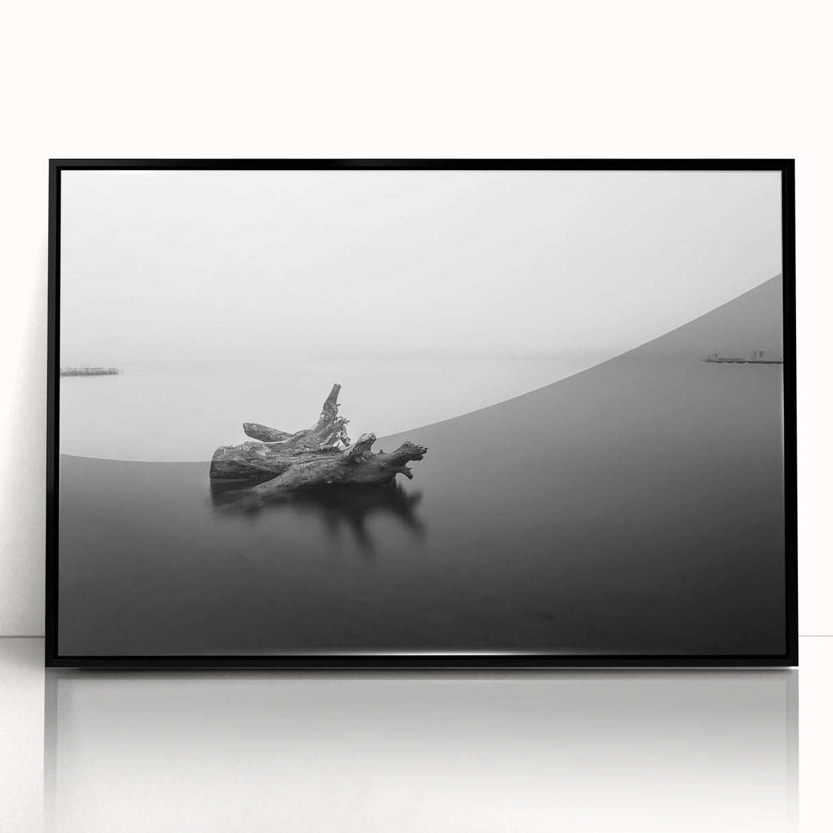Minimalist Driftwood Motion Photography – Black & White Wall Art