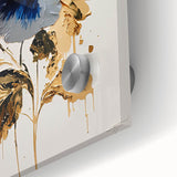 Luxury Blue & Gold Floral Wall Art – Modern Living Room Canvas