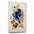 Luxury Blue & Gold Floral Wall Art – Modern Living Room Canvas