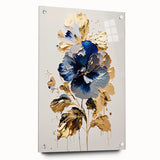Luxury Blue & Gold Floral Wall Art – Modern Living Room Canvas
