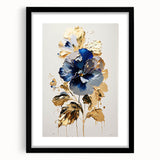 Luxury Blue & Gold Floral Wall Art – Modern Living Room Canvas