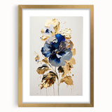 Luxury Blue & Gold Floral Wall Art – Modern Living Room Canvas