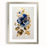 Luxury Blue & Gold Floral Wall Art – Modern Living Room Canvas