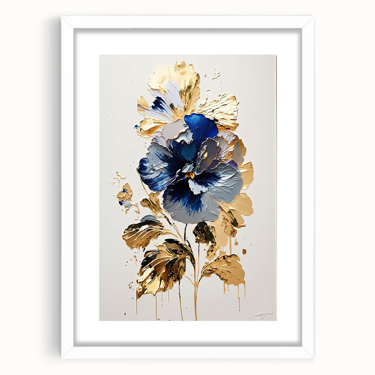 Luxury Blue & Gold Floral Wall Art – Modern Living Room Canvas