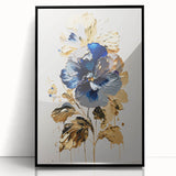 Luxury Blue & Gold Floral Wall Art – Modern Living Room Canvas