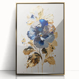 Luxury Blue & Gold Floral Wall Art – Modern Living Room Canvas