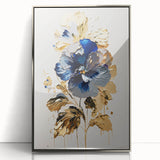 Luxury Blue & Gold Floral Wall Art – Modern Living Room Canvas