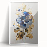 Luxury Blue & Gold Floral Wall Art – Modern Living Room Canvas