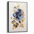 Luxury Blue & Gold Floral Wall Art – Modern Living Room Canvas